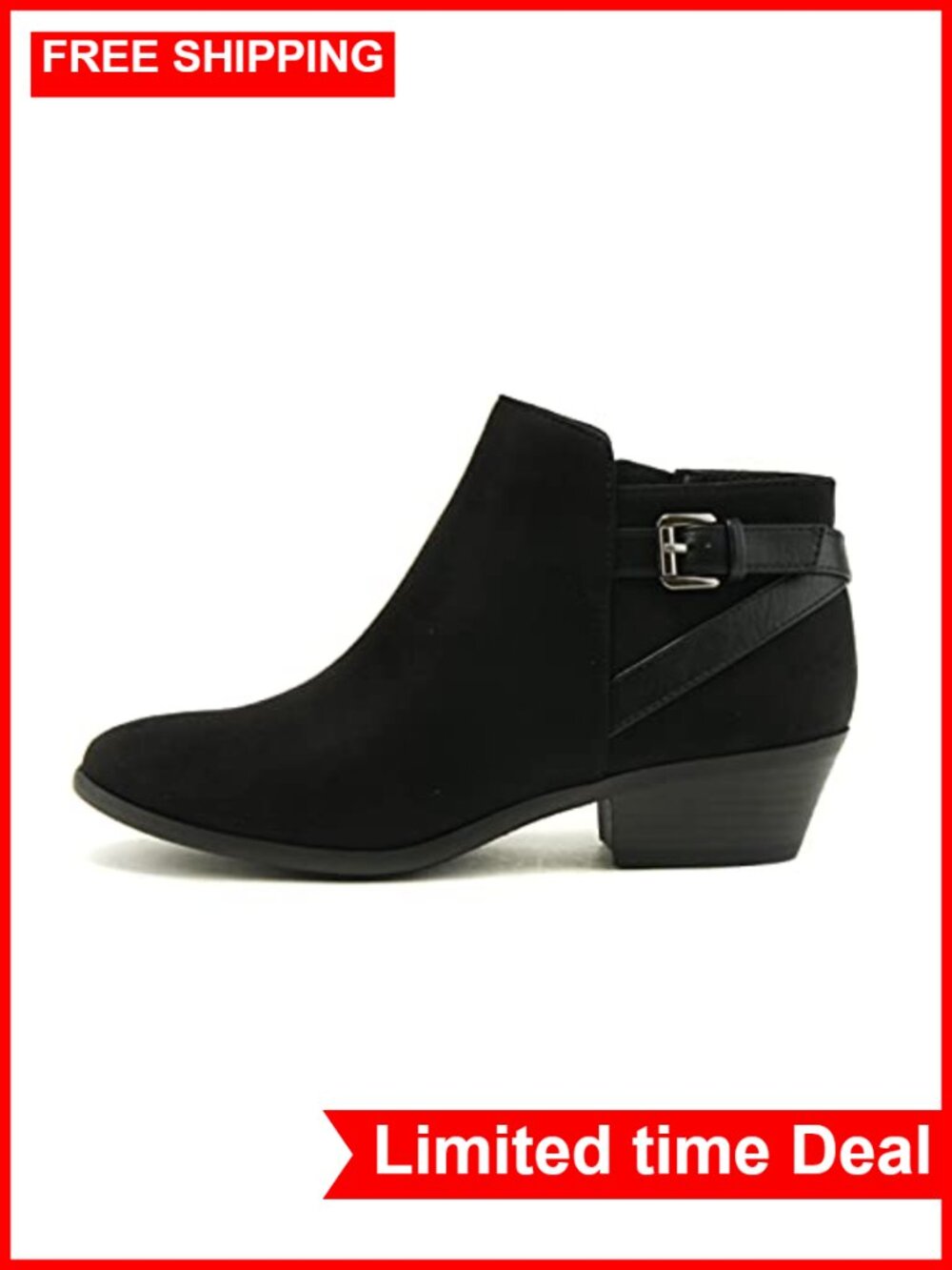 Faux Suede Western Ankle Bootie Stacked Block Heel Side Zip
